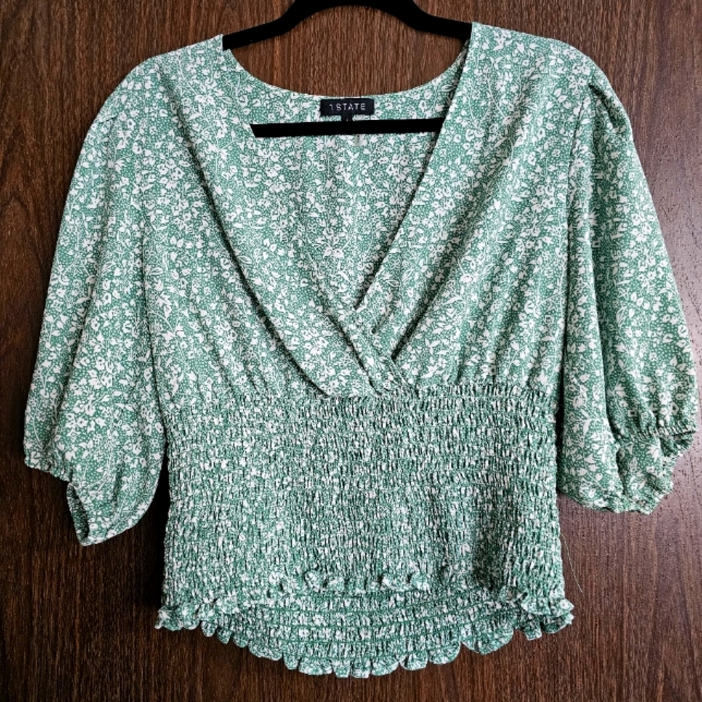 1.State Green and White Floral Crop Top